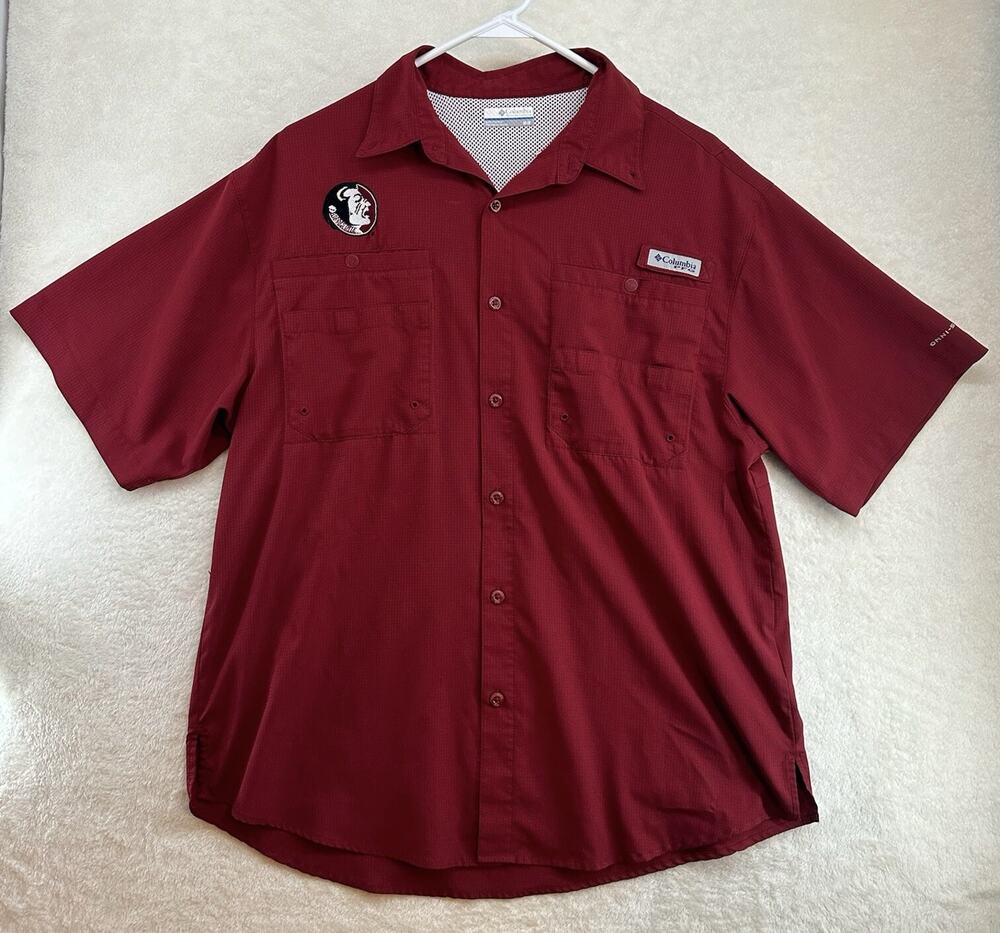 Columbia PFG FSU Seminoles Men’s M Short Sleeve Polo Omni Utility Button Down